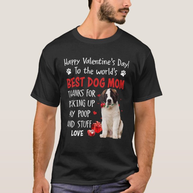 Saint Bernard Best Dog Mom Valentines Day Funny Pu T-Shirt (Front)