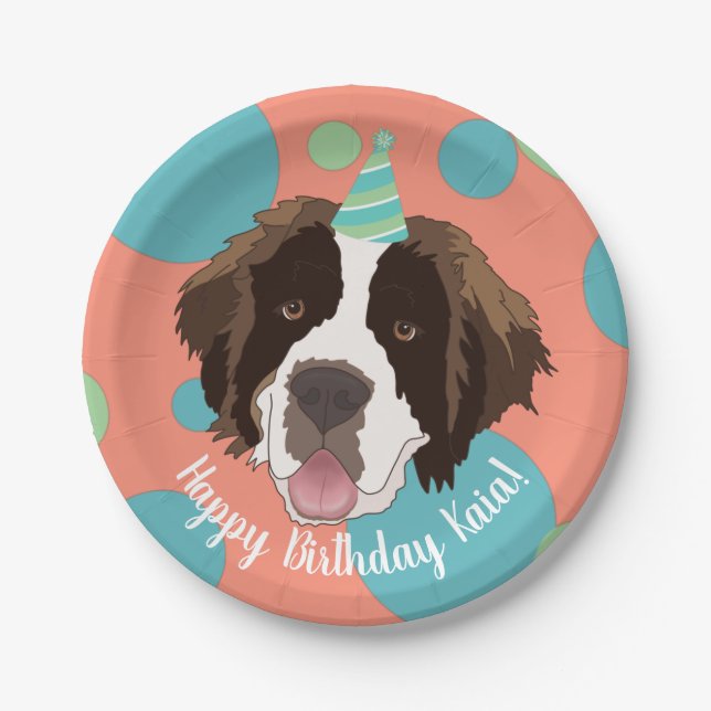 Saint Bernard Birthday  Paper Plates (Front)