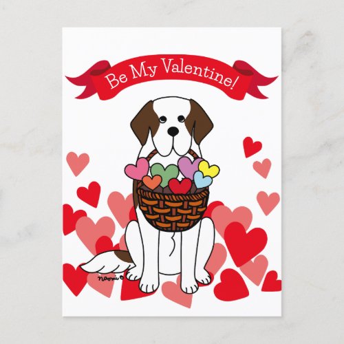 Saint Bernard Cartoon Valentines Day Holiday Postcard