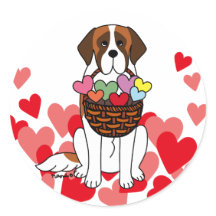 Saint Bernard Cartoon with a Basket Hearts
