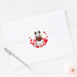 Saint Bernard Cartoon with a Basket Hearts Classic Round Sticker