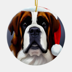 Saint Bernard Christmas Ceramic Ornament
