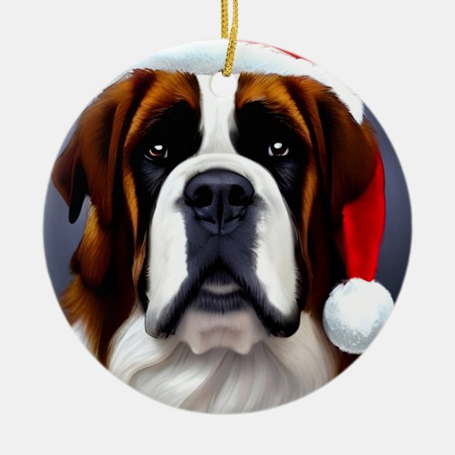 Saint Bernard Christmas Ceramic Ornament (Front)