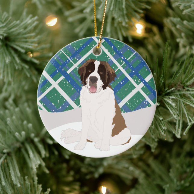 Saint Bernard Christmas Ceramic Ornament (Tree)
