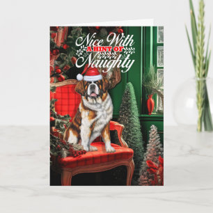 Saint Bernard Christmas Dog Naughty or Nice Holiday Card