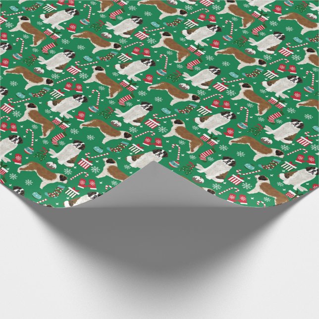 Saint Bernard Christmas Dog Wrapping Paper (Corner)