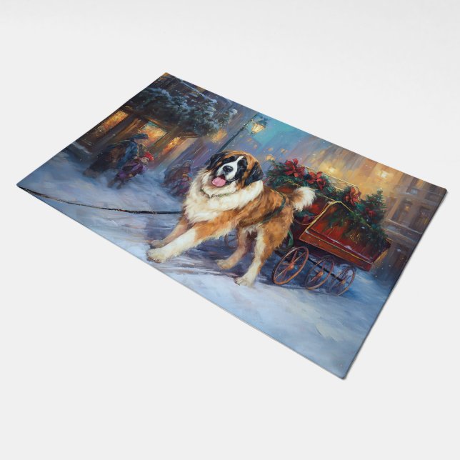Saint Bernard Christmas Festive Season  Doormat (Angled)