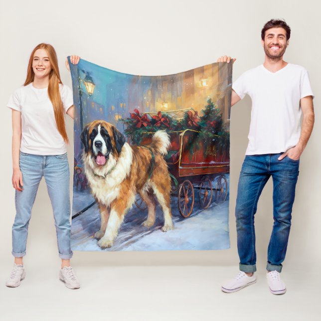 Saint Bernard Christmas Festive Season  Fleece Blanket (In Situ)