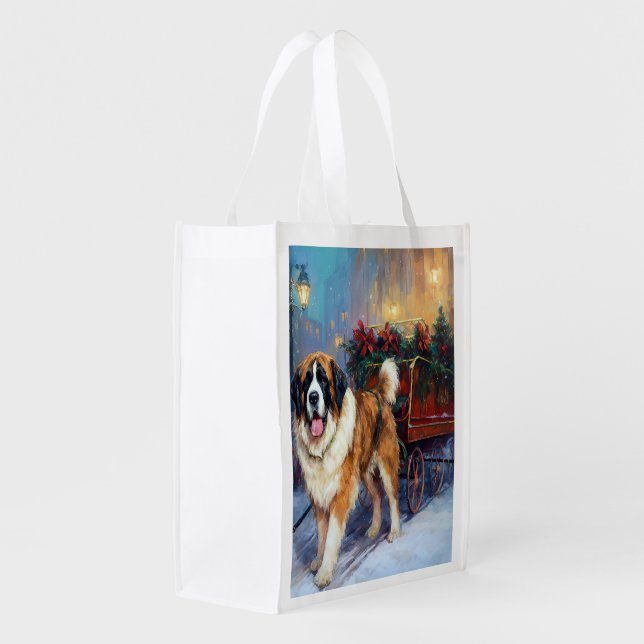 Saint Bernard Christmas Festive Season  Grocery Bag (Back Side)
