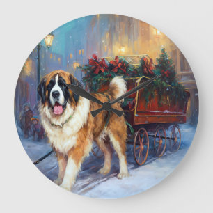 Saint Bernard Christmas Festive Season Large Clock
