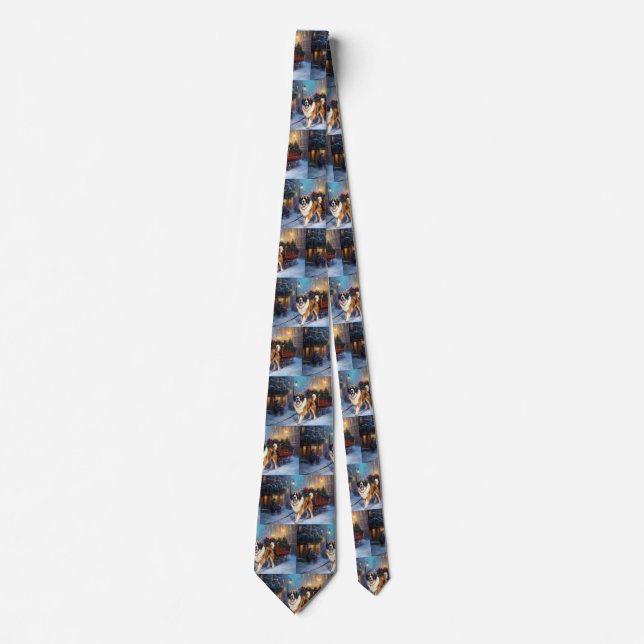 Saint Bernard Christmas Festive Season  Neck Tie (Front)