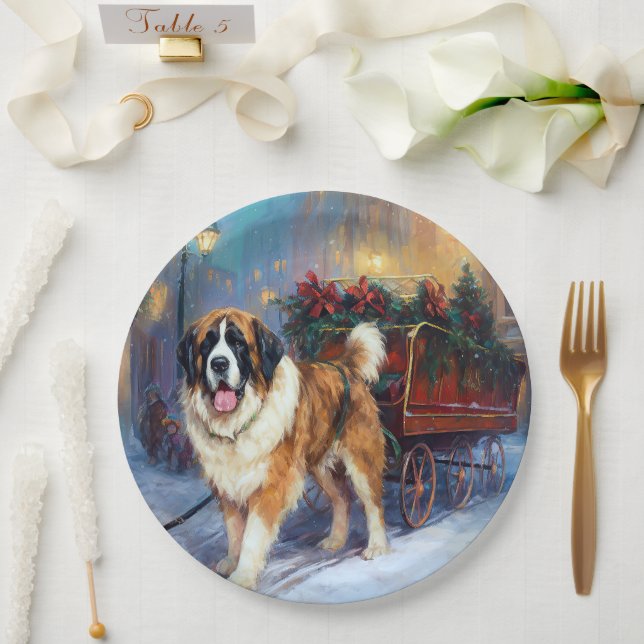 Saint Bernard Christmas Festive Season  Paper Plates (Wedding)