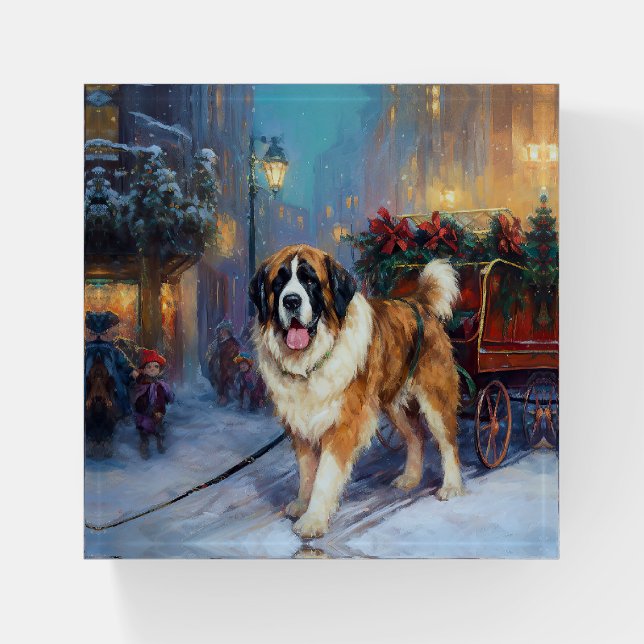 Saint Bernard Christmas Festive Season  Paperweight (Front)
