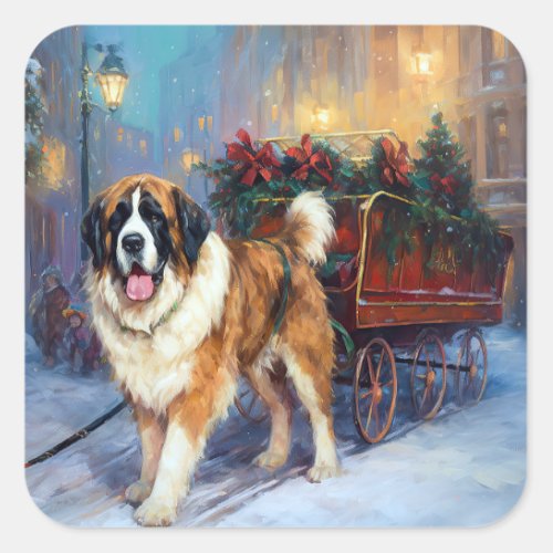 Saint Bernard Christmas Festive Season  Square Sticker