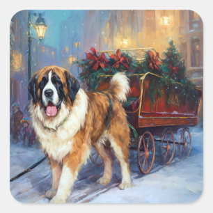 Saint Bernard Christmas Festive Season Square Sticker