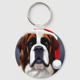 Saint Bernard Christmas Keychain