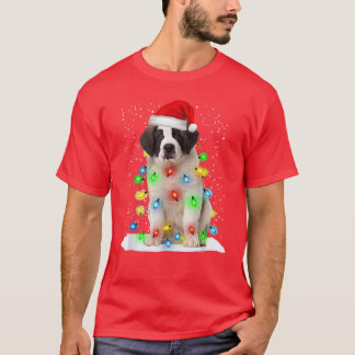 Saint Bernard Christmas Santa Hat Xmas Color Light T-Shirt