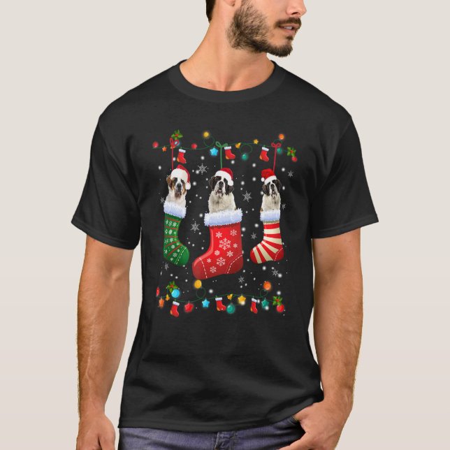 Saint Bernard Christmas Socks Pajama Xmas Dog T-Shirt (Front)