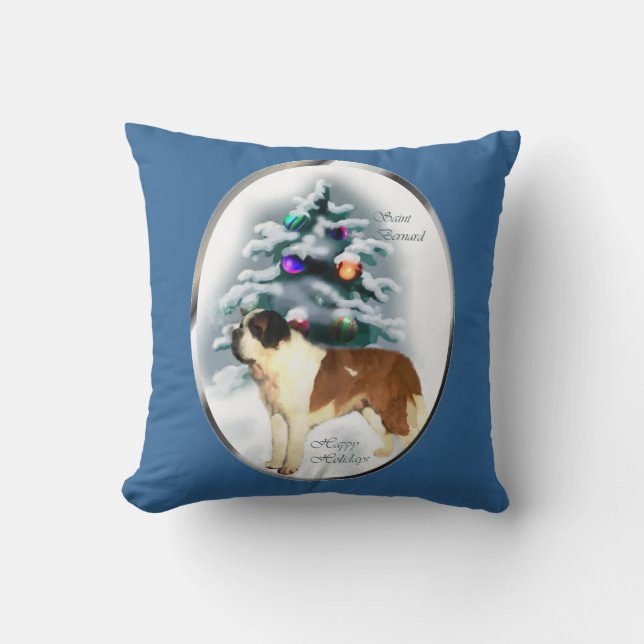 Saint Bernard Christmas Throw Pillow (Front)
