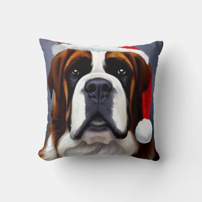 Saint Bernard Christmas Throw Pillow (Front)