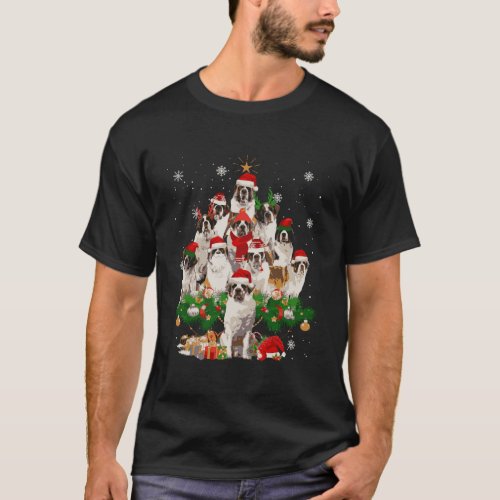 Saint Bernard Christmas Tree Lights Funny Dog Xmas T_Shirt