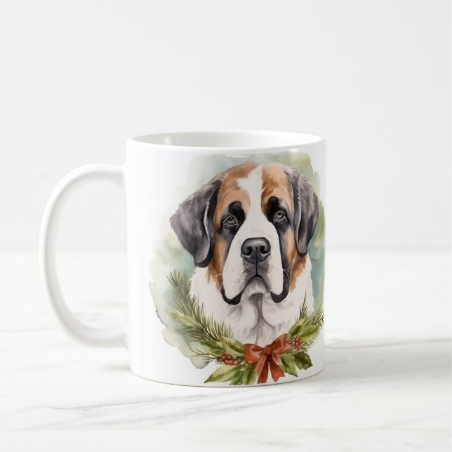 Saint Bernard Christmas Wreath Festive Pup Coffee Mug (Left)