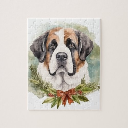 Saint Bernard Christmas Wreath Festive Pup Jigsaw Puzzle