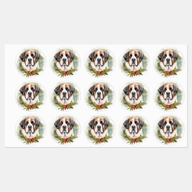 Saint Bernard Christmas Wreath Festive Pup Labels (Sheet)