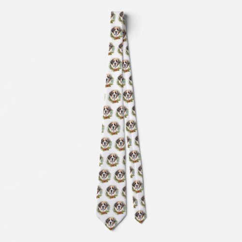 Saint Bernard Christmas Wreath Festive Pup Neck Tie