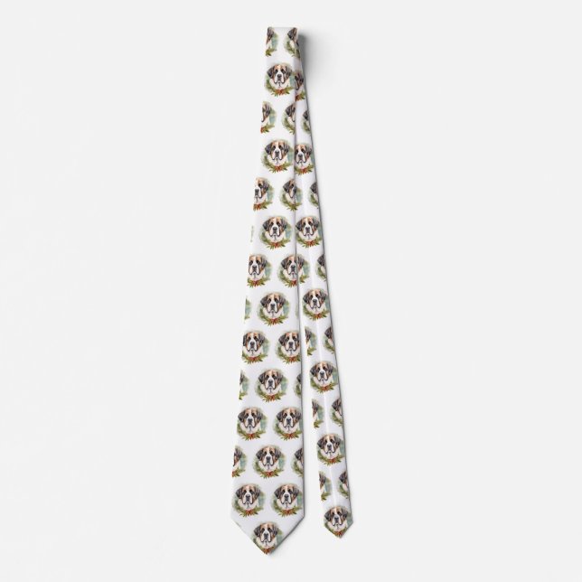 Saint Bernard Christmas Wreath Festive Pup Neck Tie (Front)