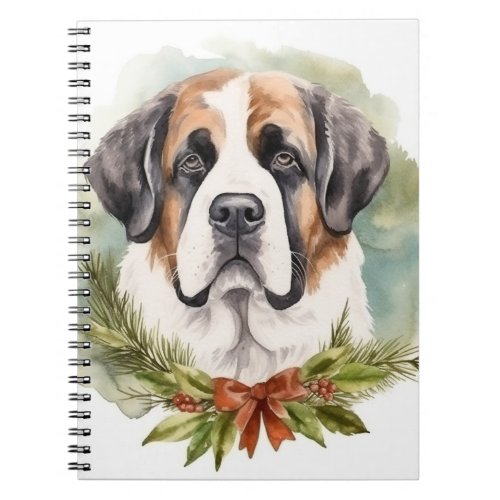 Saint Bernard Christmas Wreath Festive Pup Notebook