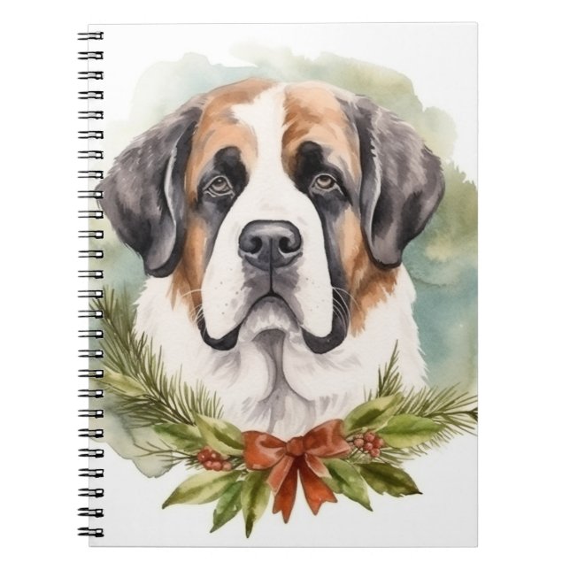 Saint Bernard Christmas Wreath Festive Pup Notebook (Front)