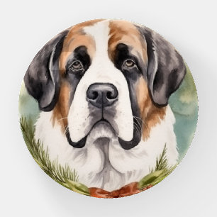 Saint Bernard Christmas Wreath Festive Pup Paperweight