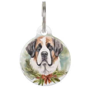 Saint Bernard Christmas Wreath Festive Pup Pet ID Tag