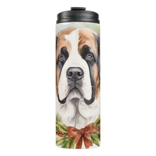 Saint Bernard Christmas Wreath Festive Pup Thermal Tumbler