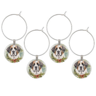 Saint Bernard Christmas Wreath Festive Pup Wine Charm