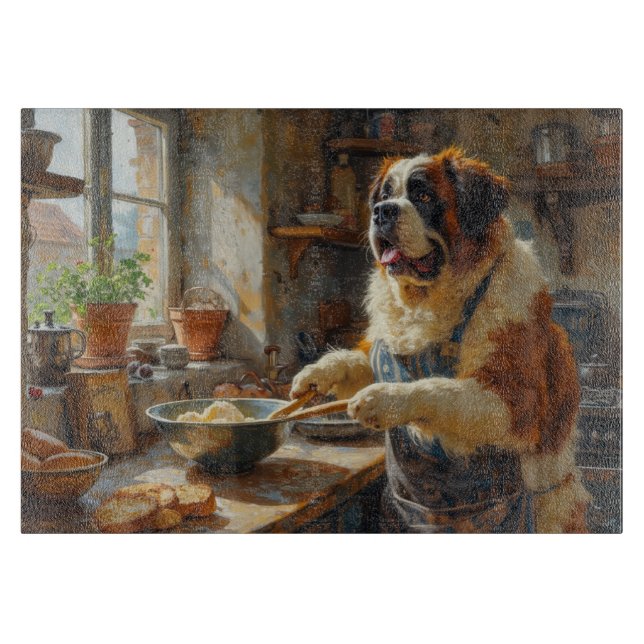 Saint Bernard Cooking in Kitchen Cutting Board (Front)