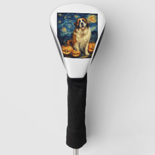 Saint Bernard Cute Dog Halloween Jack O Lantern Pu Golf Head Cover