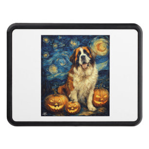 Saint Bernard Cute Dog Halloween Jack O Lantern Pu Hitch Cover