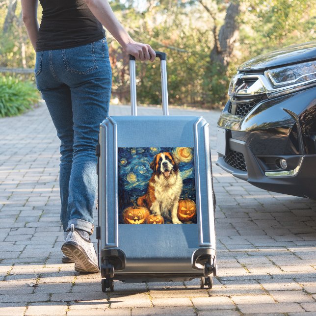 Saint Bernard Cute Dog Halloween Jack O Lantern Pu Sticker (Suitcase Insitu)