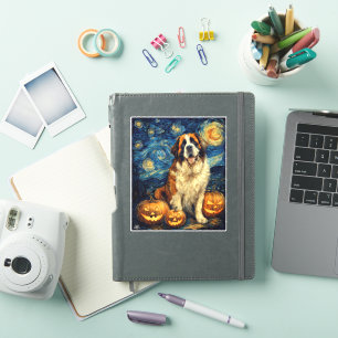 Saint Bernard Cute Dog Halloween Jack O Lantern Pu Sticker