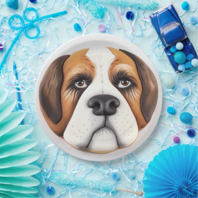 Saint Bernard Dog 3D Inspired Paper Plates (Party)