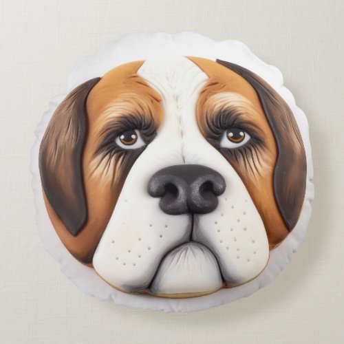 Saint Bernard Dog 3D Inspired Round Pillow