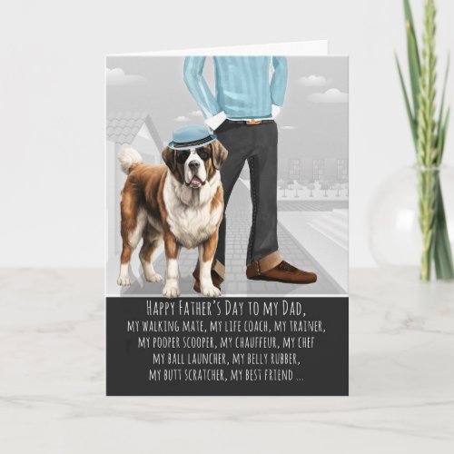 Saint Bernard Dog and Dad Funny Father's Day Holiday Card
