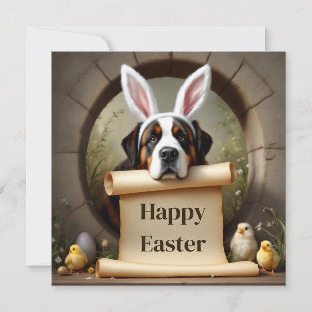 Saint Bernard dog and the message Holiday Card (Front)