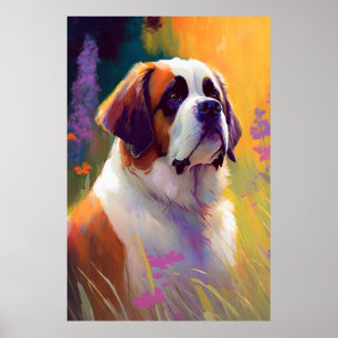Saint Bernard Dog Animal Portrait Painting Pet Poster
