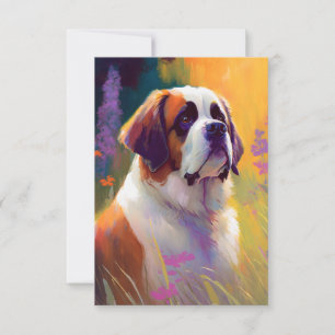 Saint Bernard Dog Animal Portrait Painting Pet Thank You Card