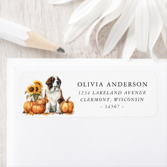 Saint Bernard Dog Autumn Return Address Label (Insitu)