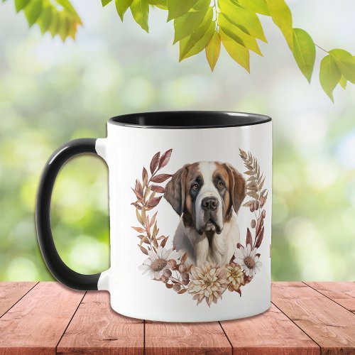 Saint Bernard Dog Autumn Wreath Mug