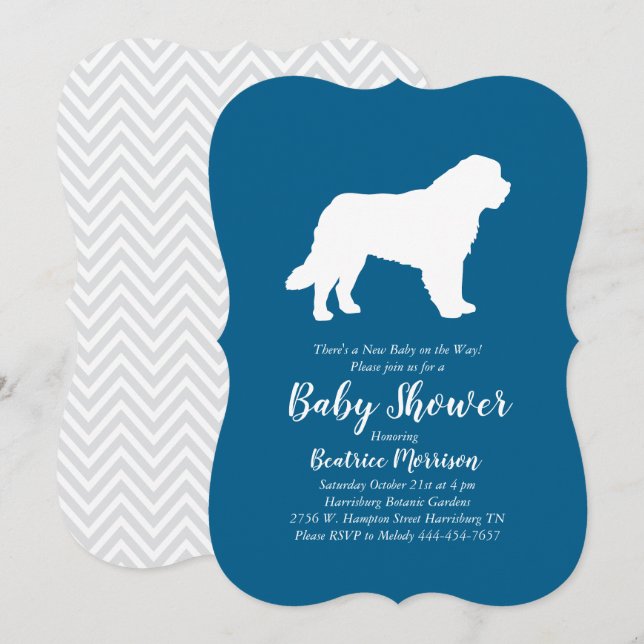 Saint Bernard Dog Baby Shower Boy Blue Invitation (Front/Back)
